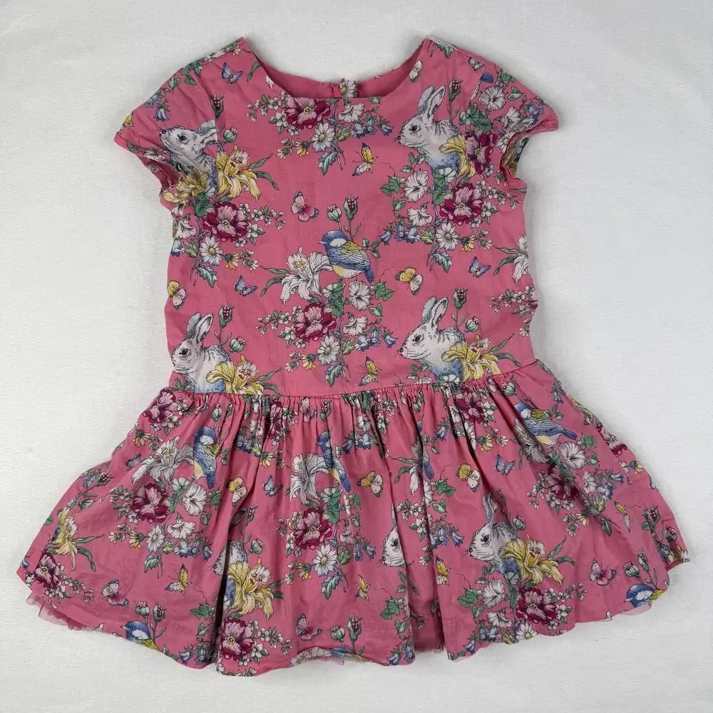 Gap Dress Girls Small 6-7Y Pink Floral Bunny Bird Short Sleeve Tutu Party SJP